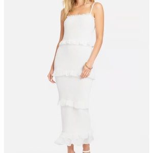 Bebe Georgette Smocked White MIDI Dress - Women's Size XL